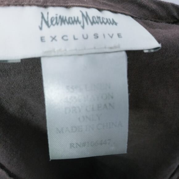 Neiman Marcus Brown Linen Asymmetrical Natural Neutral Blouse S - Picture 7 of 7